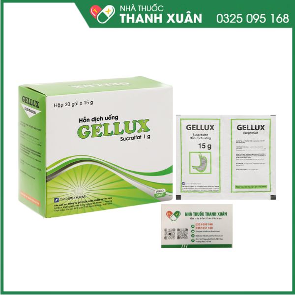 GELLUX (Hỗn dịch uống sucralfat 1g) điều trị viêm loét dạ dày, tá tràng